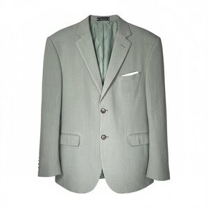 Wehilion Mens Linen Blend Button Blazer LG 42L Sage Green Sport Coat Rayon Linen